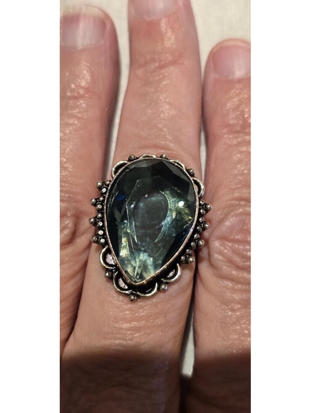Silver Indicolite Fashion Ring, Size 8, stamped 925
